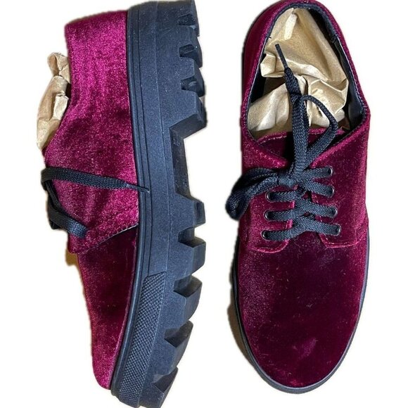 ASOS DESIGN Women’s Velvet Platform Creeper Shoes – Dark Red – Size 6 – Made in - Picture 2 of 4